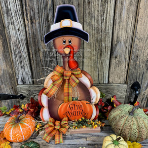 Thanksgiving Centerpiece, Turkey Centerpiece, Thanksgiving decoration, Turkey decor, Thanksgiving shelf sitter, Wooden Pilgrim Turkey decor