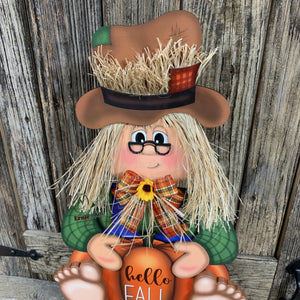 Scarecrow, Fall decoration, Pumpkin sign for porch, Wooden Scarecrow with stand, Halloween porch decor, Thanksgiving decor, shelf sitter