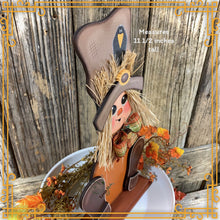 Load image into Gallery viewer, Fall Scarecrow decoration, Fall tier tray decor, wooden Scarecrow, shelf sitter, Halloween, Fall Farmhouse decor, Thanksgiving, wood crafts
