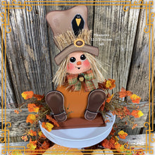 Load image into Gallery viewer, Fall Scarecrow decoration, Fall tier tray decor, wooden Scarecrow, shelf sitter, Halloween, Fall Farmhouse decor, Thanksgiving, wood crafts
