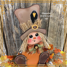 Load image into Gallery viewer, Fall Scarecrow decoration, Fall tier tray decor, wooden Scarecrow, shelf sitter, Halloween, Fall Farmhouse decor, Thanksgiving, wood crafts
