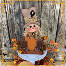 Load image into Gallery viewer, Fall Scarecrow decoration, Fall tier tray decor, wooden Scarecrow, shelf sitter, Halloween, Fall Farmhouse decor, Thanksgiving, wood crafts
