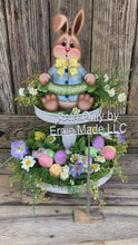 Load and play video in Gallery viewer, Spring Decoration, Easter Bunny Tiered tray decor, chocolate bunny, Vintage Easter Farmhouse decor, wood Bunny shelf sitter, Primitive Bunny
