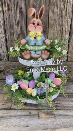 Spring Decoration, Easter Bunny Tiered tray decor, chocolate bunny, Vintage Easter Farmhouse decor, wood Bunny shelf sitter, Primitive Bunny