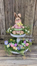 Load and play video in Gallery viewer, Spring Decoration, Easter Bunny centerpiece, Tiered tray decor, Vintage Easter Farmhouse decor, wood Bunny with Easter sign, Primitive Bunny
