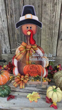 Load and play video in Gallery viewer, Thanksgiving Centerpiece, Turkey Centerpiece, Thanksgiving decoration, Turkey decor, Thanksgiving shelf sitter, Wooden Pilgrim Turkey decor
