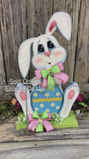 Spring Decoration, Easter Bunny centerpiece, bunny with floppy ears, Farmhouse Easter decor, wooden Bunny with Easter egg, Primitive Bunny