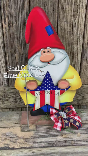 Gnome, Patriotic Gnome decoration, Gnome porch decor, Wooden Gnome For Summer, Fourth of July, Gnome with flag, Primitive Americana star