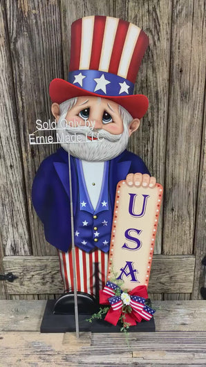 Uncle Sam, Patriotic Summer decoration, USA porch sign, Patriotic centerpiece, Fourth of July Decor, Primitive Americana Uncle Sam decor