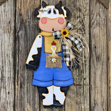 Load image into Gallery viewer, Farmhouse cow door hanger, Cow decoration, Wooden Cow sign, Cow door hanger, Farmhouse wall decor, Bovine decor, Farm Cow wreath attachment
