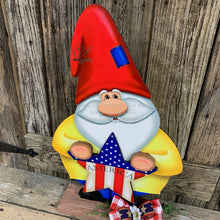 Load image into Gallery viewer, Gnome, Patriotic Gnome decoration, Gnome porch decor, Wooden Gnome For Summer, Fourth of July, Gnome with flag, Primitive Americana star
