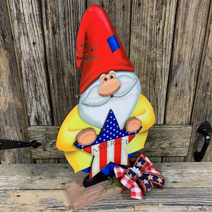 Gnome, Patriotic Gnome decoration, Gnome porch decor, Wooden Gnome For Summer, Fourth of July, Gnome with flag, Primitive Americana star