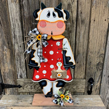 Load image into Gallery viewer, Farmhouse Cow decoration for entryway, Wooden Cow with stand, Country style cow and Chicken centerpiece, Cowgirl decor, Farm, Chicken decor
