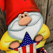 Load image into Gallery viewer, Gnome, Patriotic Gnome decoration, Gnome porch decor, Wooden Gnome For Summer, Fourth of July, Gnome with flag, Primitive Americana star
