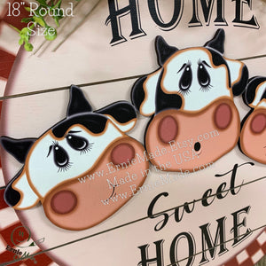 Front door hanger, Farmhouse cow door decor, Wood round, shiplap decor, Housewarming gift, Cow wreath, Cow decor, Farm door sign with cows