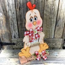 Load image into Gallery viewer, Farmhouse chicken decoration, Rooster decor, chicken decor, Farmhouse sign, wooden chicken, primitive chicken, kitchen rooster centerpiece,
