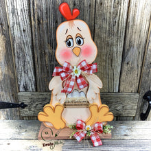 Load image into Gallery viewer, Farmhouse chicken decoration, Rooster decor, chicken decor, Farmhouse sign, wooden chicken, primitive chicken, kitchen rooster centerpiece,
