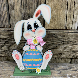 Spring Decoration, Easter Bunny with floppy ears, Farmhouse Spring, Easter Tiered tray decor, wooden Bunny with Easter egg, Primitive Bunny