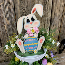 Load image into Gallery viewer, Spring Decoration, Easter Bunny with floppy ears, Farmhouse Spring, Easter Tiered tray decor, wooden Bunny with Easter egg, Primitive Bunny
