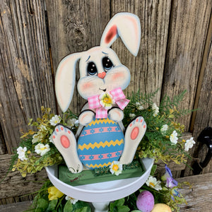 Spring Decoration, Easter Bunny with floppy ears, Farmhouse Spring, Easter Tiered tray decor, wooden Bunny with Easter egg, Primitive Bunny