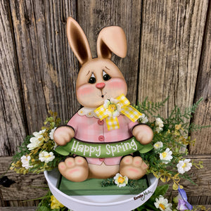 Spring Decoration, Easter Bunny centerpiece, Tiered tray decor, Vintage Easter Farmhouse decor, wood Bunny with Easter sign, Primitive Bunny