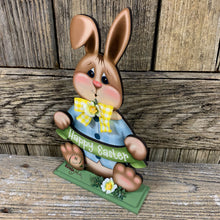 Load image into Gallery viewer, Spring Decoration, Easter Bunny Tiered tray decor, chocolate bunny, Vintage Easter Farmhouse decor, wood Bunny shelf sitter, Primitive Bunny
