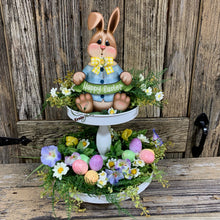 Load image into Gallery viewer, Spring Decoration, Easter Bunny Tiered tray decor, chocolate bunny, Vintage Easter Farmhouse decor, wood Bunny shelf sitter, Primitive Bunny
