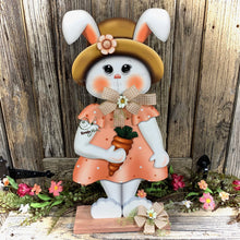 Load image into Gallery viewer, Spring Decoration, Easter Bunny centerpiece, Wooden bunny with stand, Spring Bunny arrangement, Easter Decor, Primitive Bunny porch greeter
