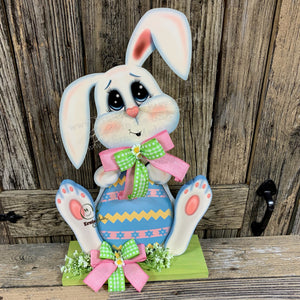 Spring Decoration, Easter Bunny centerpiece, bunny with floppy ears, Farmhouse Easter decor, wooden Bunny with Easter egg, Primitive Bunny