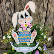 Load image into Gallery viewer, Spring Decoration, Easter Bunny with floppy ears, Farmhouse Spring, Easter Tiered tray decor, wooden Bunny with Easter egg, Primitive Bunny
