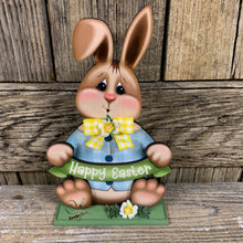 Load image into Gallery viewer, Spring Decoration, Easter Bunny Tiered tray decor, chocolate bunny, Vintage Easter Farmhouse decor, wood Bunny shelf sitter, Primitive Bunny
