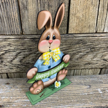 Load image into Gallery viewer, Spring Decoration, Easter Bunny Tiered tray decor, chocolate bunny, Vintage Easter Farmhouse decor, wood Bunny shelf sitter, Primitive Bunny
