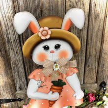 Load image into Gallery viewer, Spring Decoration, Easter Bunny centerpiece, Wooden bunny with stand, Spring Bunny arrangement, Easter Decor, Primitive Bunny porch greeter
