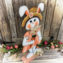 Load image into Gallery viewer, Spring Decoration, Easter Bunny centerpiece, Wooden bunny with stand, Spring Bunny arrangement, Easter Decor, Primitive Bunny porch greeter
